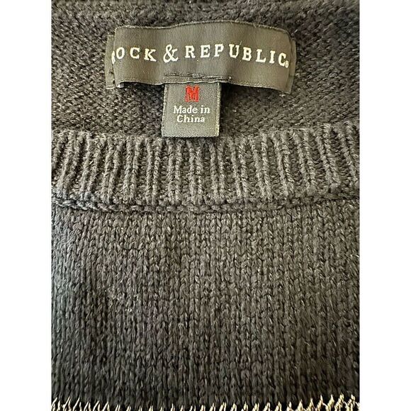 ROCK & REPUBLIC Women's Black Gold Shining Striped Retro Sweater Sz Medium - Picture 5 of 5